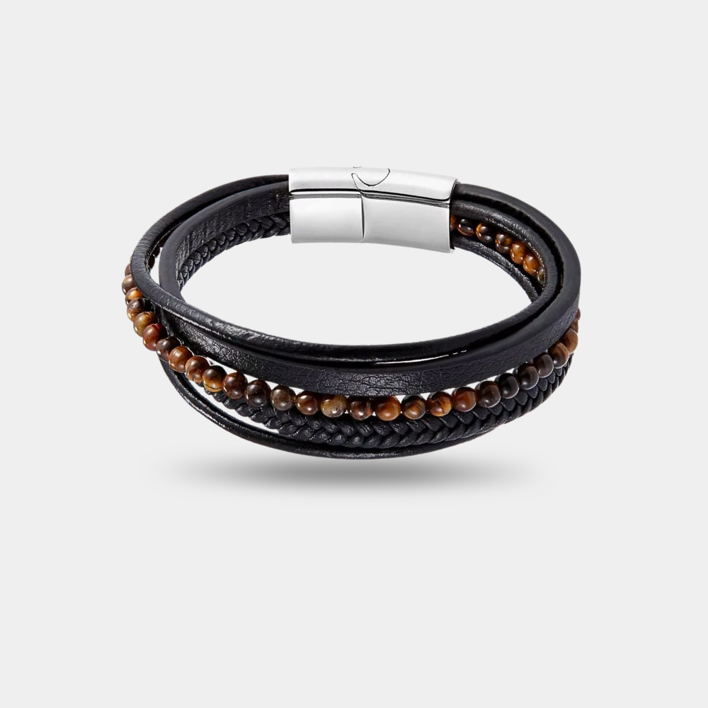 Obsidian Voyager Bracelet | Premium Men's Leather Bracelet | Vyro