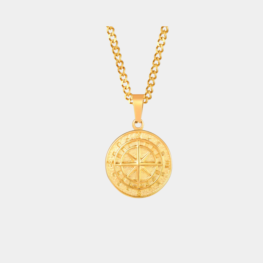 Luxury compass necklace with gold finish for modern men