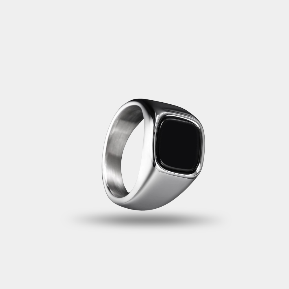 Noir Ring by Vyro – Minimalist black signet ring for men crafted in premium stainless steel.