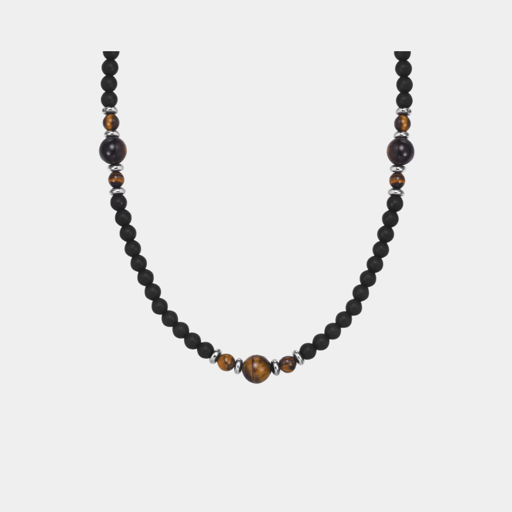 Valen Stone Necklace – Tiger Eye & Matte Black Bead Necklace | Vyro