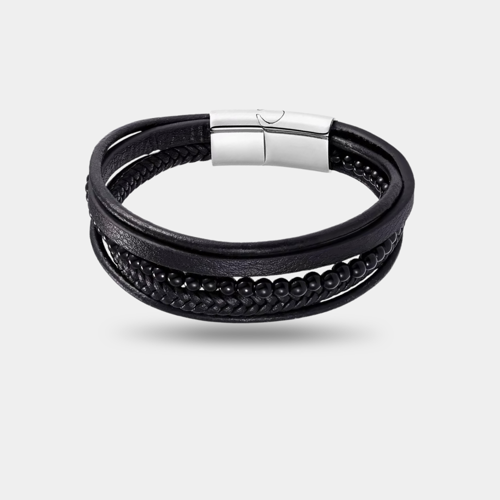 Obsidian Voyager Bracelet | Premium Men's Leather Bracelet | Vyro