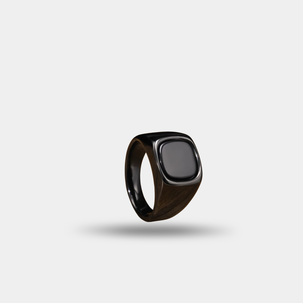 Noir Ring by Vyro – Minimalist black signet ring for men crafted in premium stainless steel.