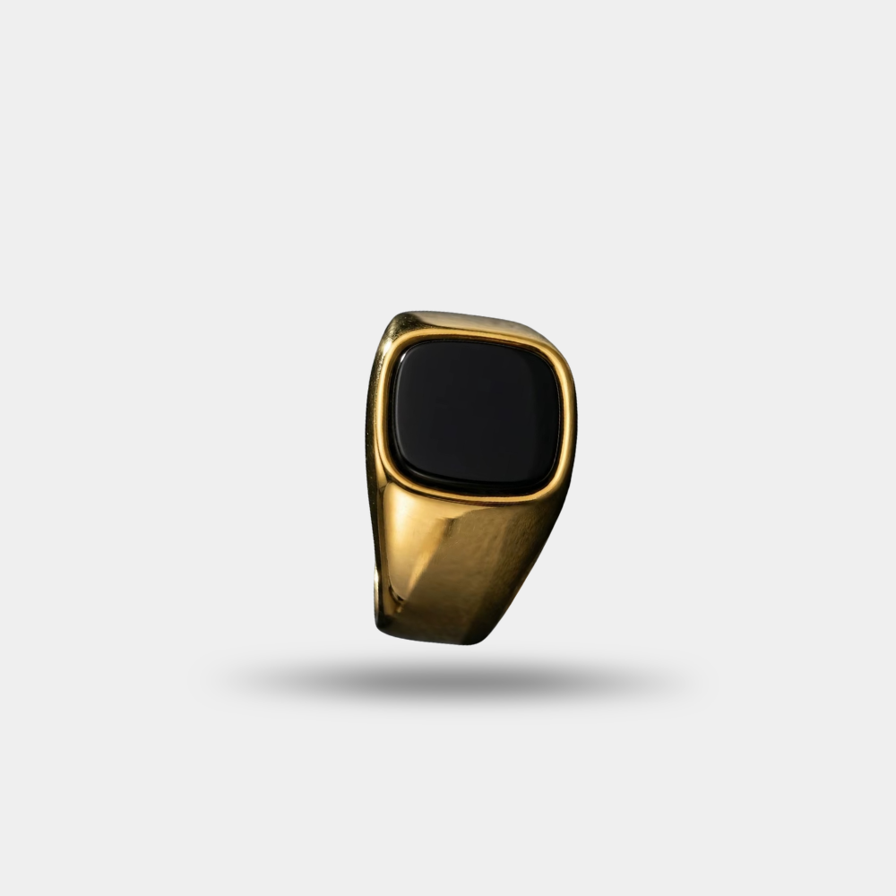 Noir Ring by Vyro – Minimalist black signet ring for men crafted in premium stainless steel.