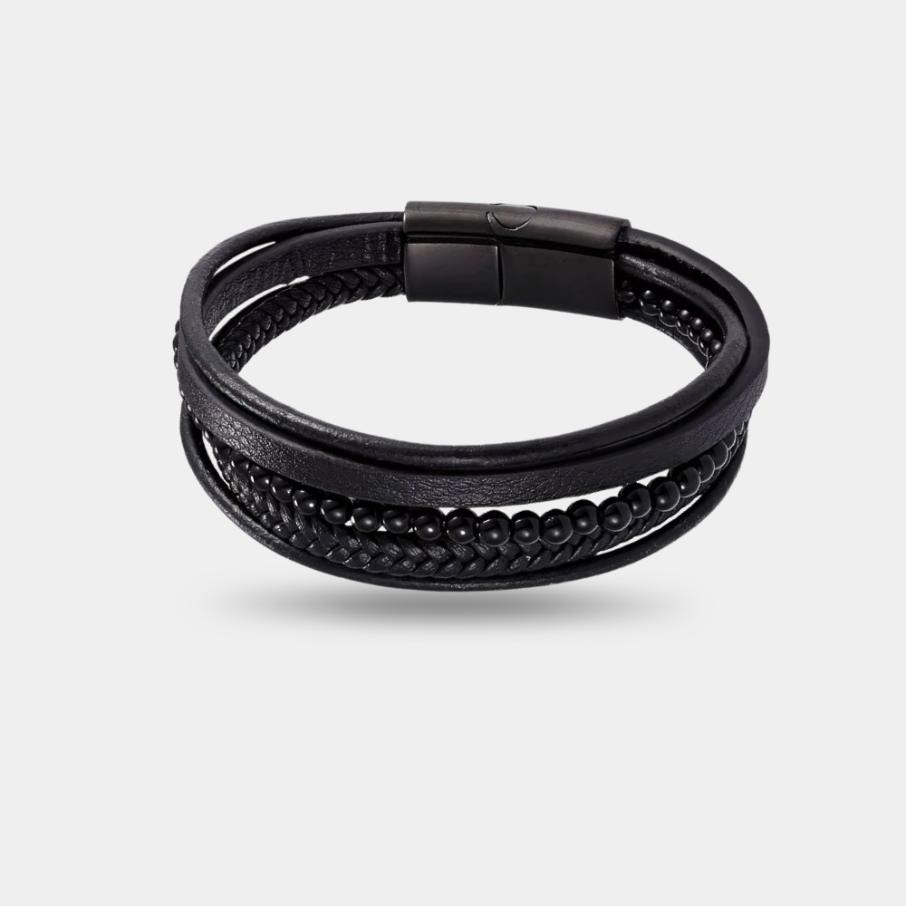 Obsidian Voyager Bracelet | Premium Men's Leather Bracelet | Vyro