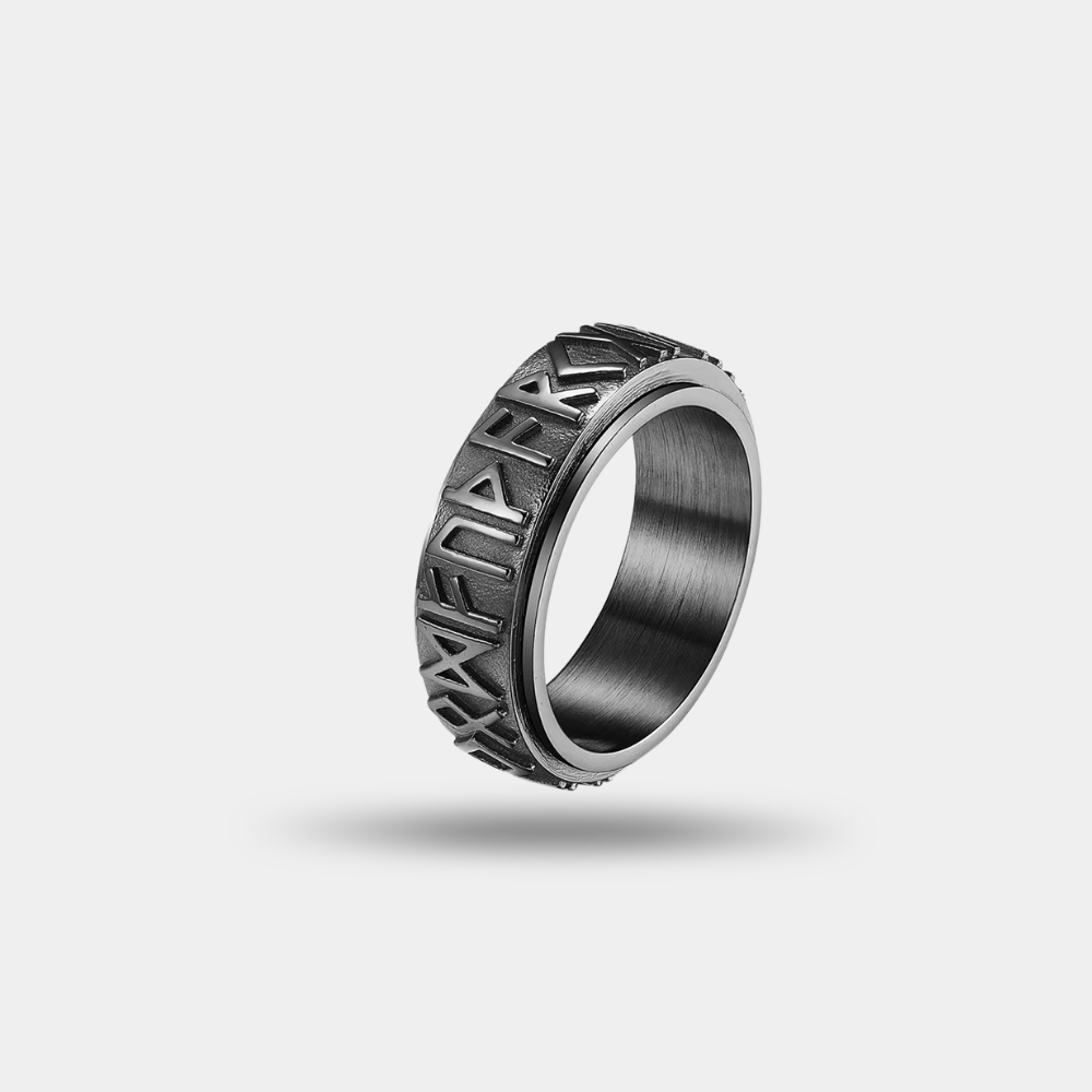 VALDRIN Ring black stainless steel spinner ring inspired by Norse runes and masculine style