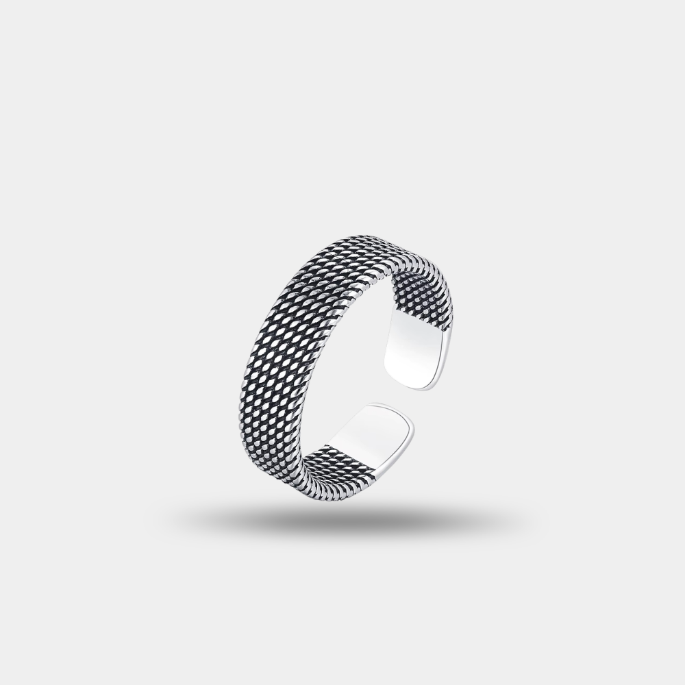 Vanguard Ring by Vyro – Premium textured silver ring featuring a woven-inspired design crafted for modern men.